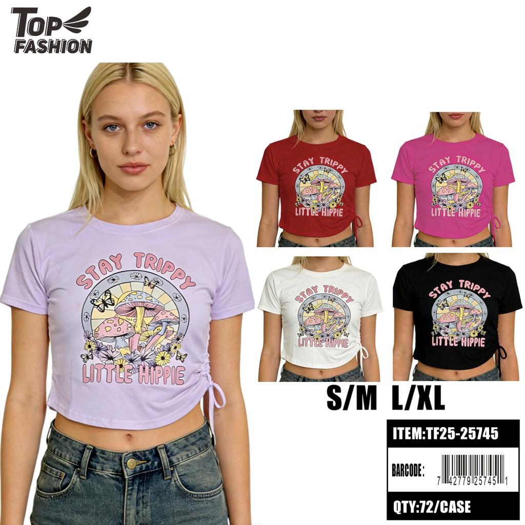 WOMEN CROP GRAPHIC T-SHIRT 5CLR 12PC/6BG/72PC/CS (TF25-25745) image
