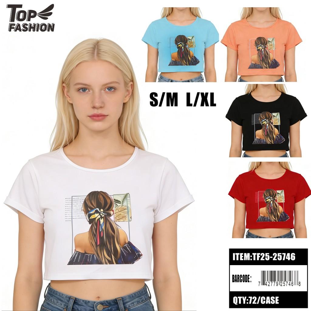 WOMEN CROP GRAPHIC T-SHIRT 5CLR 12PC/6BG/72PC/CS (TF25-25746)
