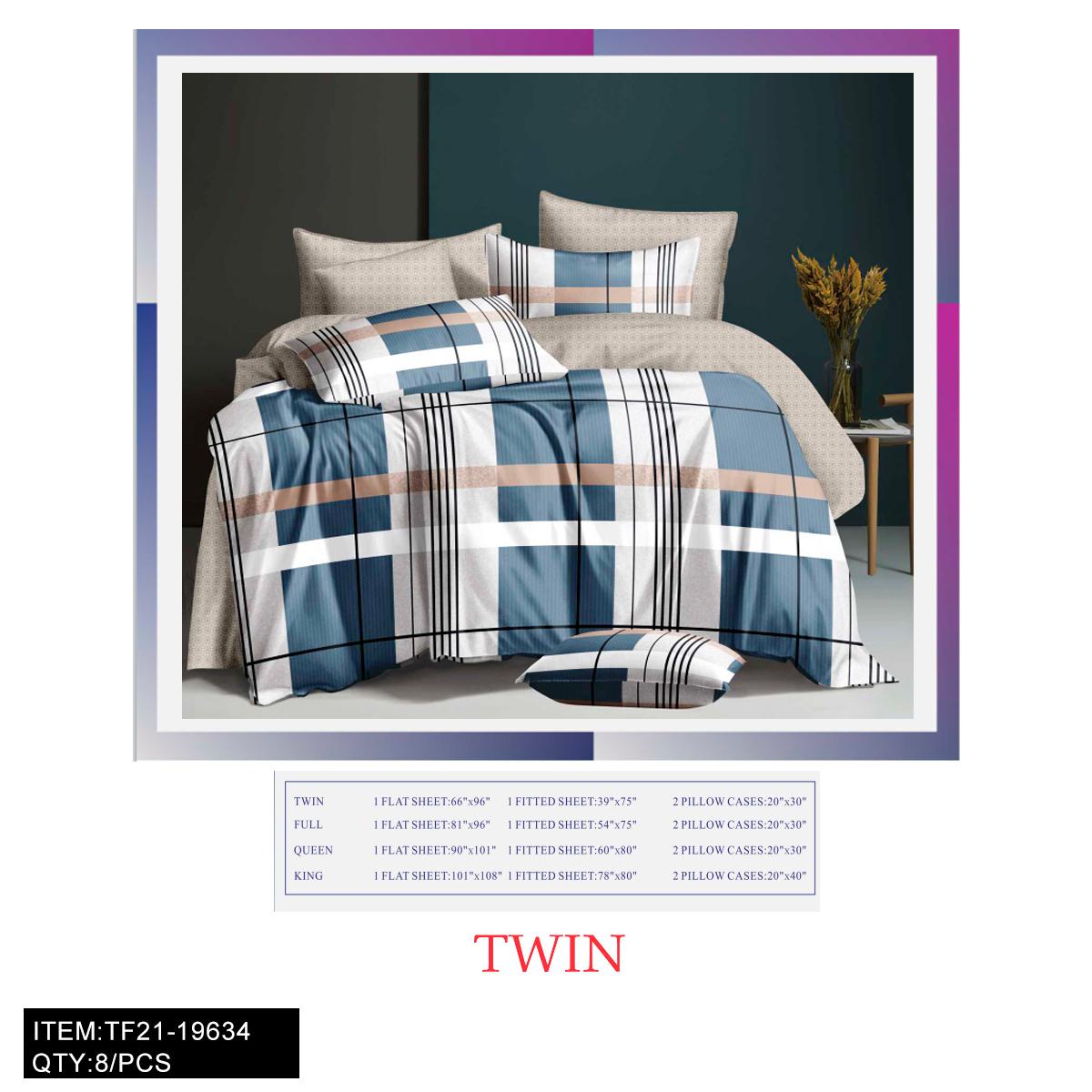 80G TWIN SIZE BLUE TONE FABRIC 3PC-SET BED SHEET SET 8PC/CS