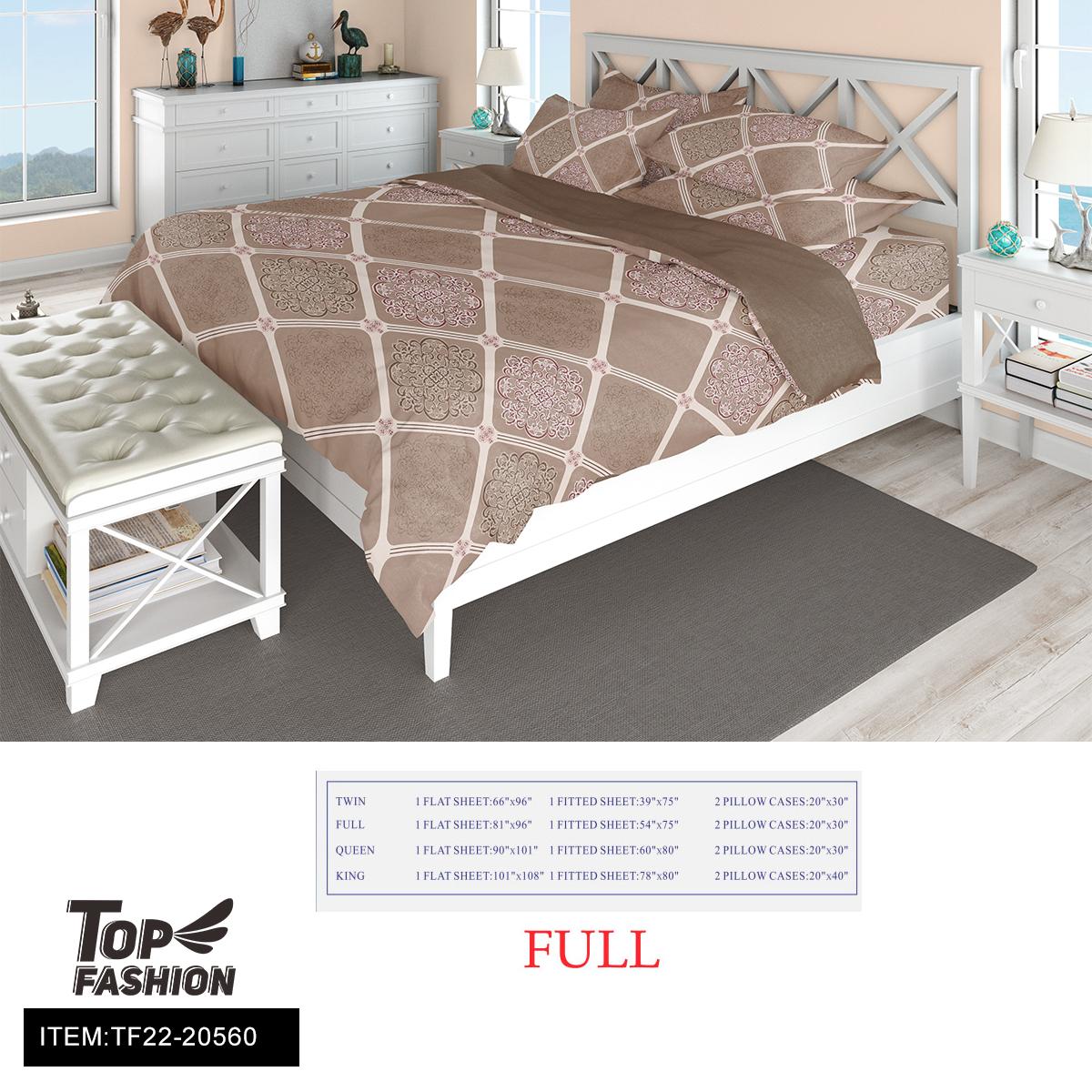 60G FULL SIZE PRINTED FABRIC BEDSHEET 4-PIECE SET 8PC/CS (TF22-20560) image