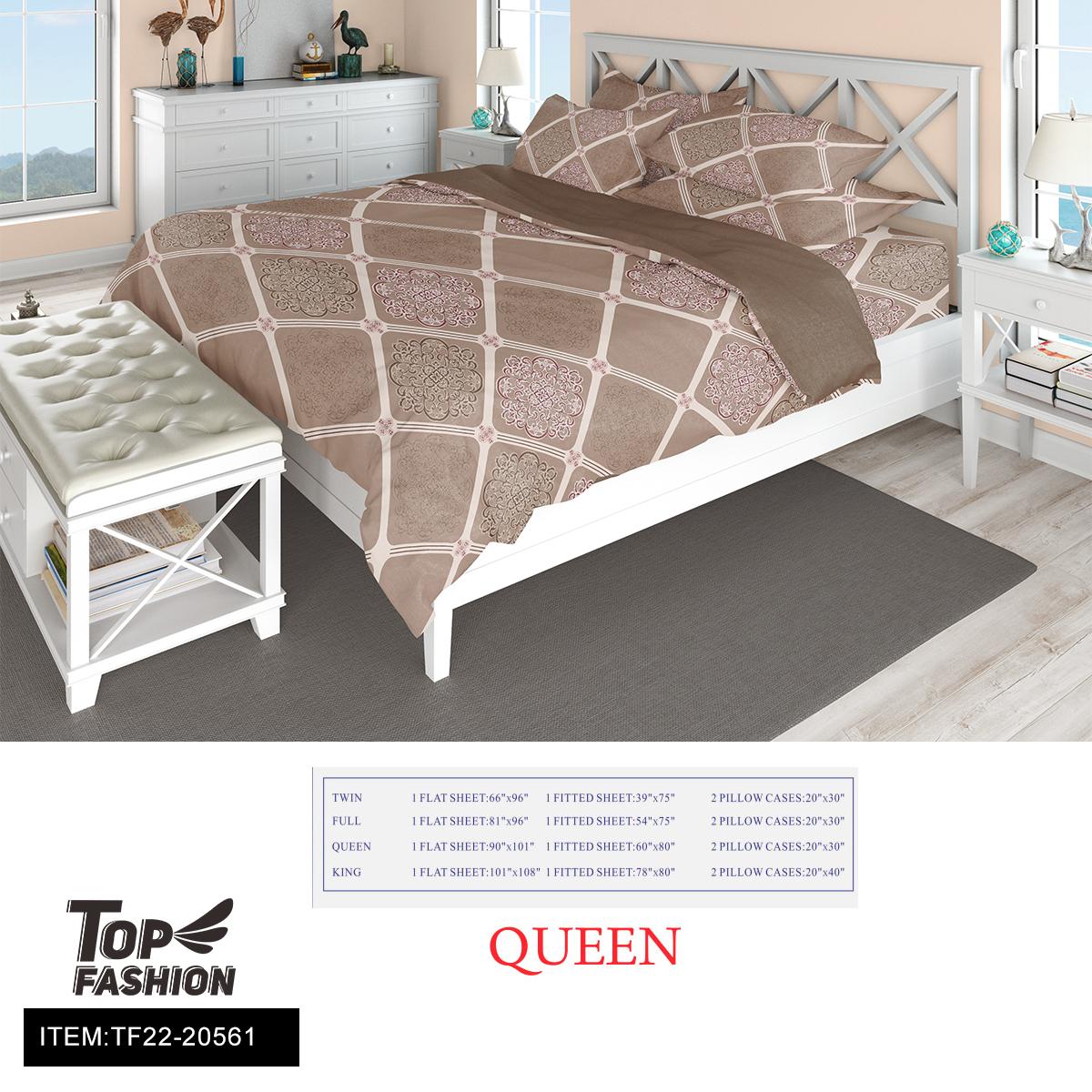 60G QUEEN SIZE PRINTED FABRIC BEDSHEET 4-PIECE SET 8PC/CS (TF22-20561) image