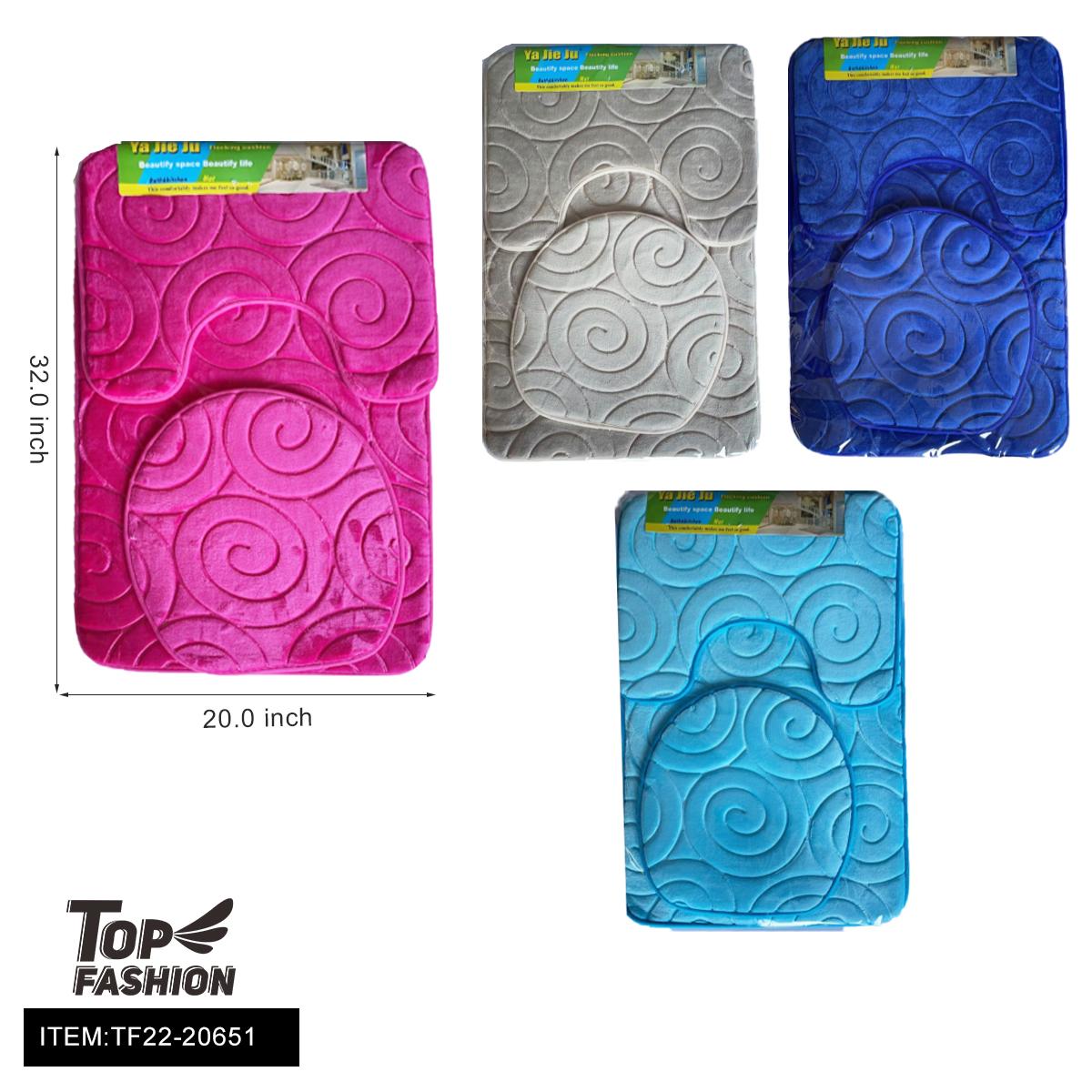 MIXED 6 COLORS POLYESTER TOILET THREE-PIECE FLOOR MAT 12PC/C (TF22-20651) image