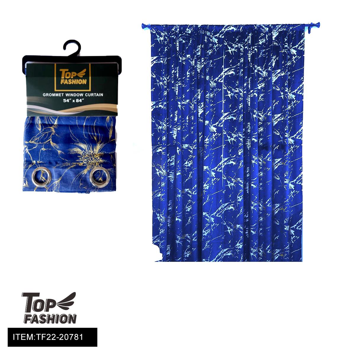 54"X90" NAVY BLUE BOTTOM HOT GOLD FLORAL GAUZE CURTAINS 12PC image