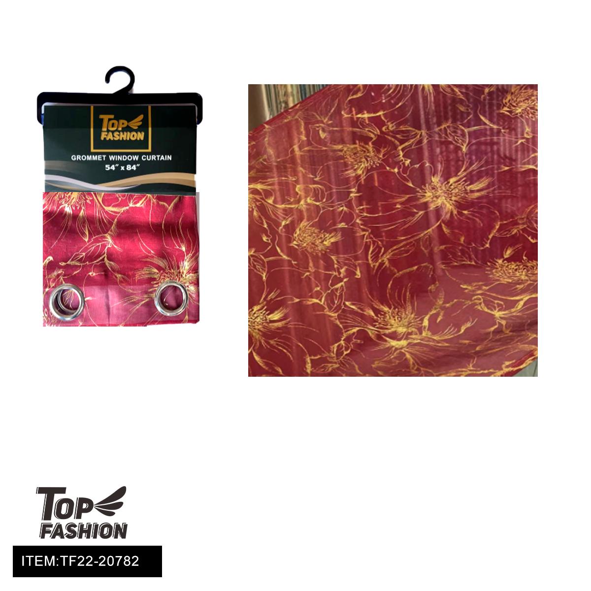 54"X90" BURGUNDY BOTTOM HOT GOLD FLORAL GAUZE CURTAINS 12PC/ image