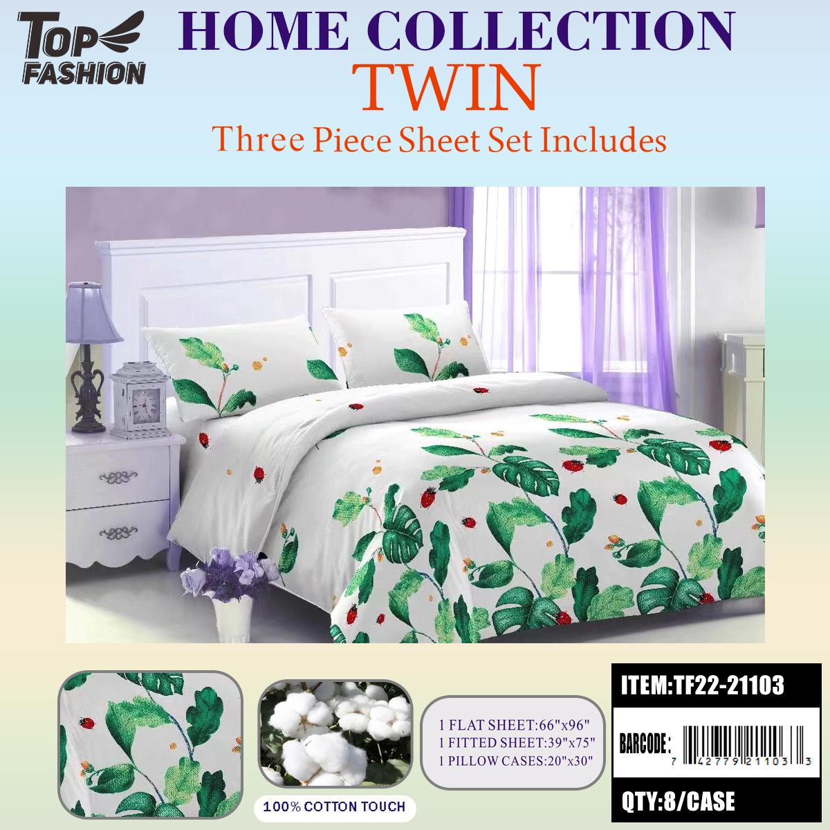 80G TWIN SIZE PRINTED LEAF BED SHEET 3PCS SET 8PC/CS image