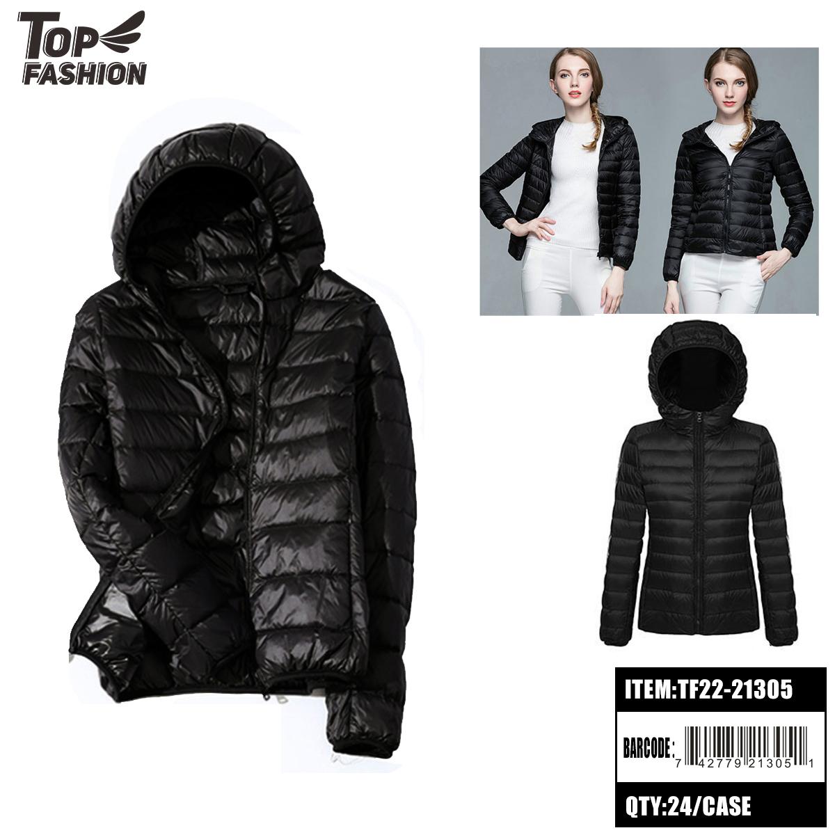 WOMENS BLACK DRAWSTRING HOODED PADDED DOWN JACKET 12PC/CS (TF22-21305A) image