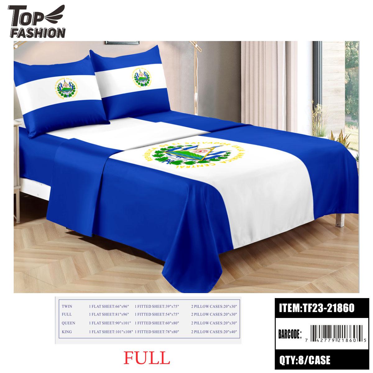 80G FULL SIZE EL SALVADOR FLAG BED SHEET SET OF FOUR 8PC/CS image