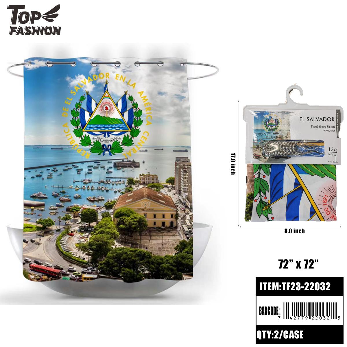 EL SALVADOR FLAG 12 IRON HOOK SHOWER CURTAIN 24PC/CS (TF23-22032) image
