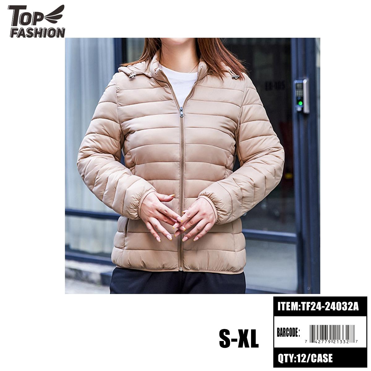 WOMENS KHAKI DRAWSTRING HOODED PADDED DOWN JACKET 12PC/CS image
