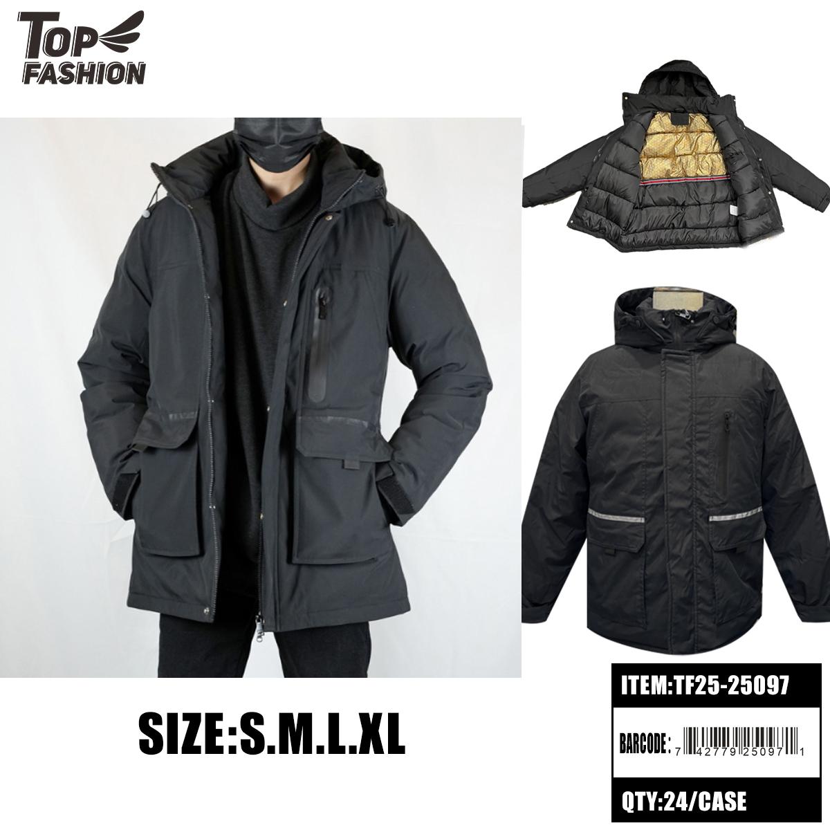 MENS MULTI-POCKET HOODED PUFFER JACKET BLACK 6PC/4BG/24PC/C image