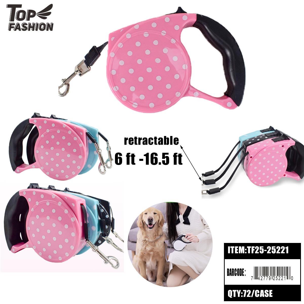 RETRACTABLE PET LEASH W/ POLKA DOT DESIGN 12PC/6PK/72PC/CS image