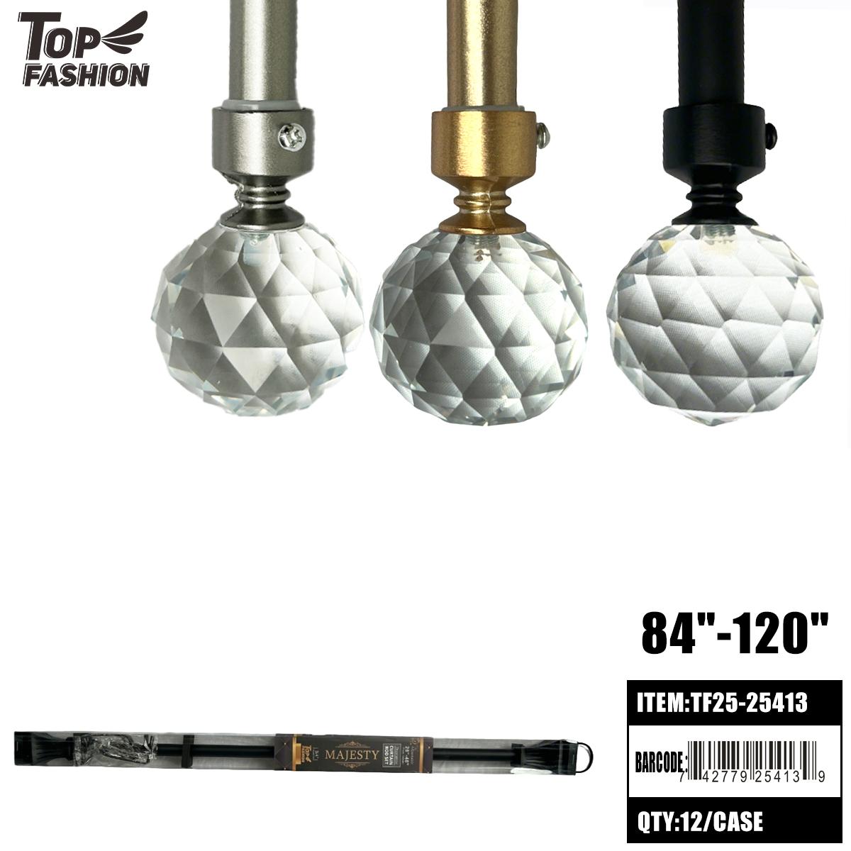 CURTAIN ROD 84-120 ADJUSTABLE CRYSTAL FINIAL 12PC/CS (TF25-25413) image