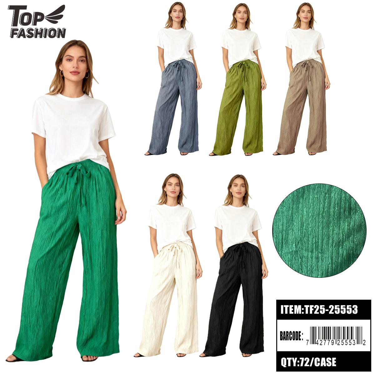WOMENS HIGH-WAIST PLEATED FLOWY WIDE-LEG PANTS 12PC/6BG/72P image