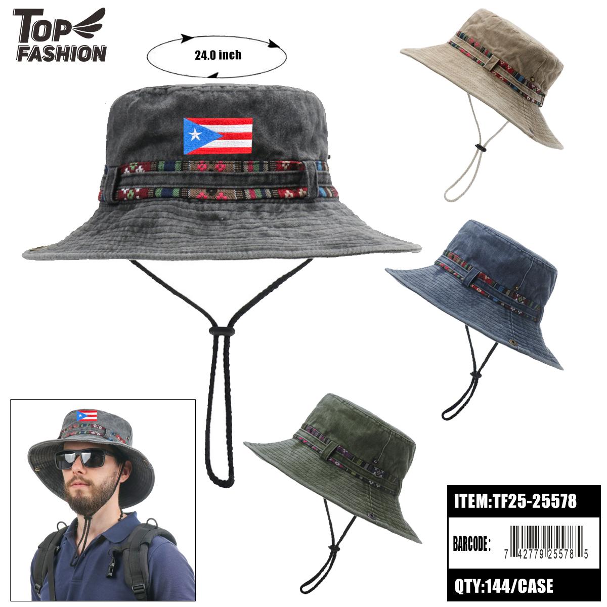 PUERTO RICO FLAG 4COLORS OUTDOOR BUCKET HAT 12PC/BG/144PC/CS image