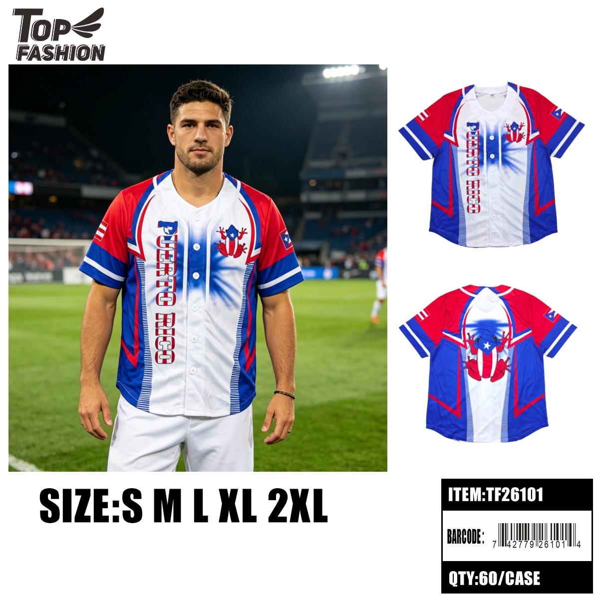 PUERTO RICO BUTTON BASEBALL JERSEY WHITE/BLUE S-XXL 60PC/CS (TF26101) image