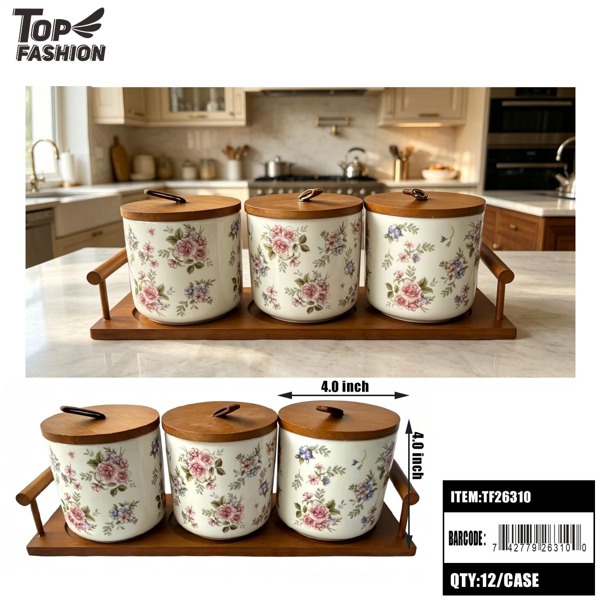 3PC CERAMIC CANISTER SET W/TRAY 12PC/CS (TF26310) image
