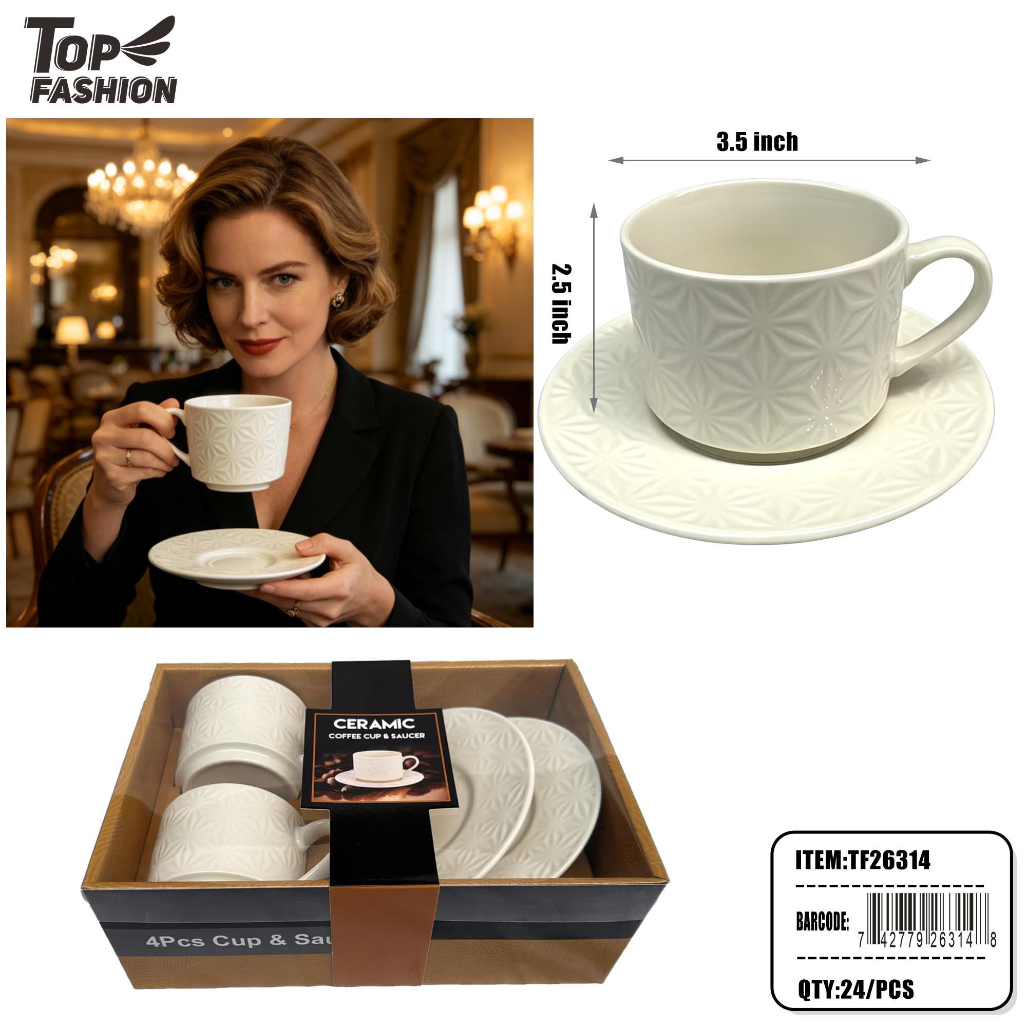 4PCS CERAMIC CUP & SAUCER SET 24PK/CS image