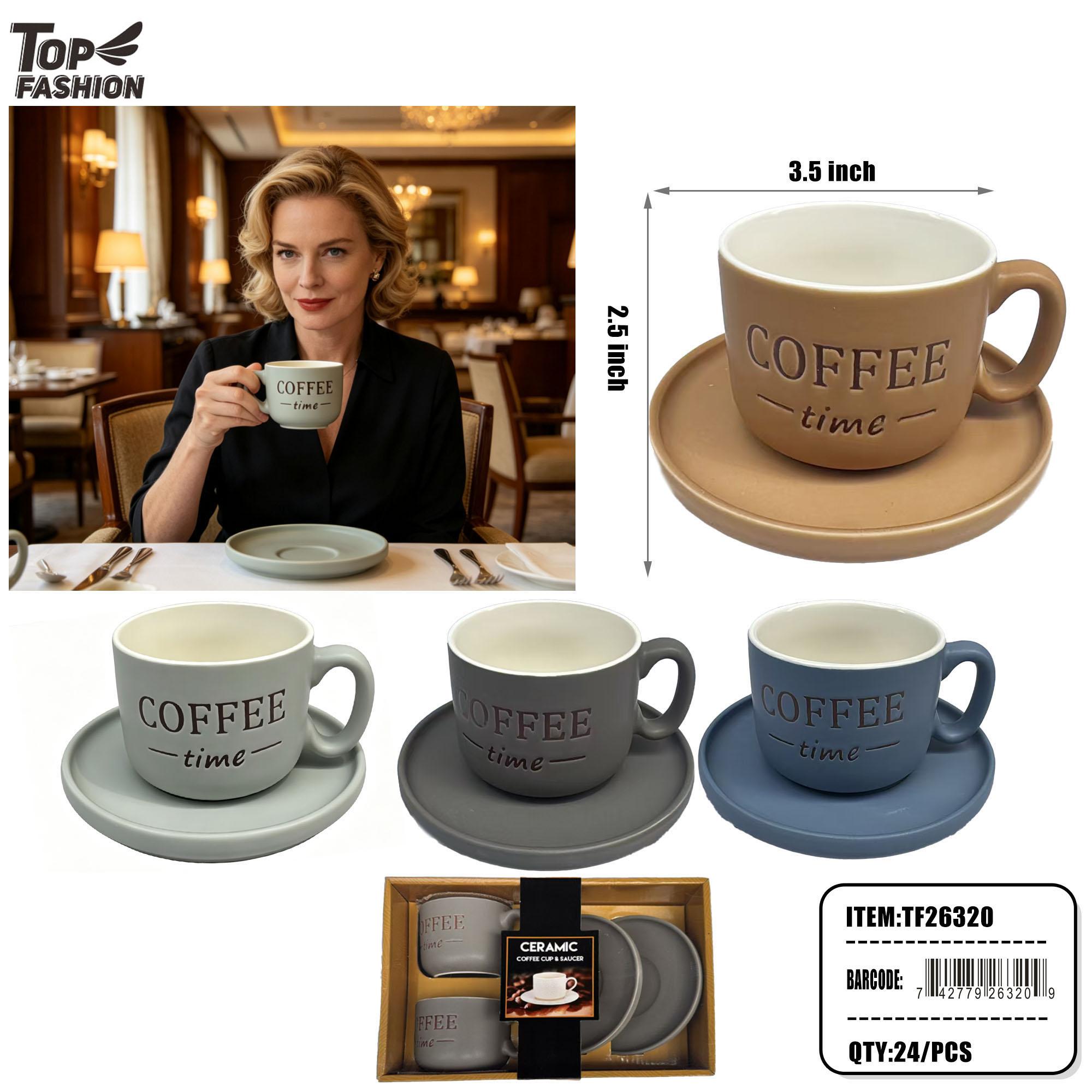 4PCS CERAMIC COFFEE CUP & SAUCER SET 24PK/CS image