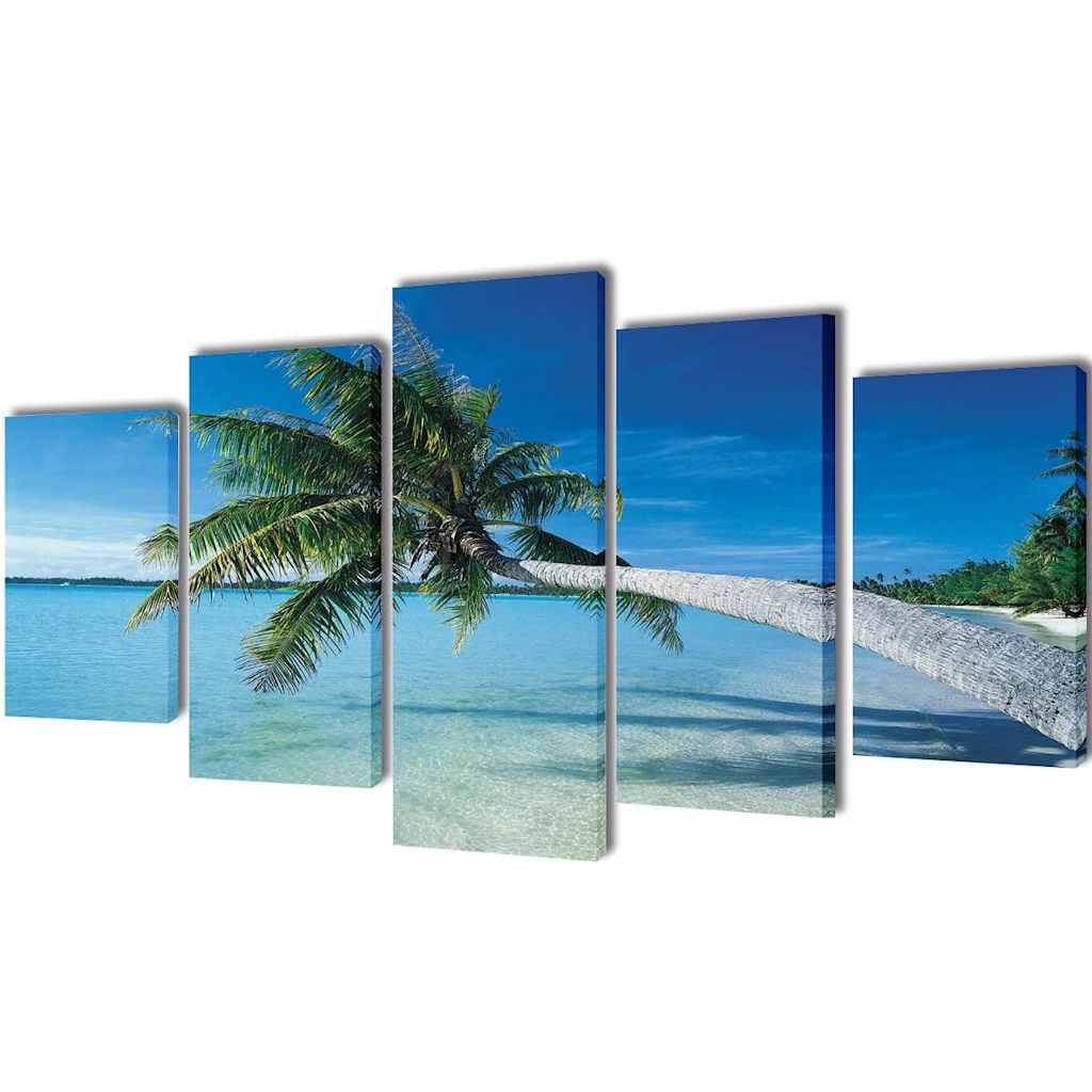Canvas Wall Print Set Sand Beach with Palm Tree 79" x 39 image