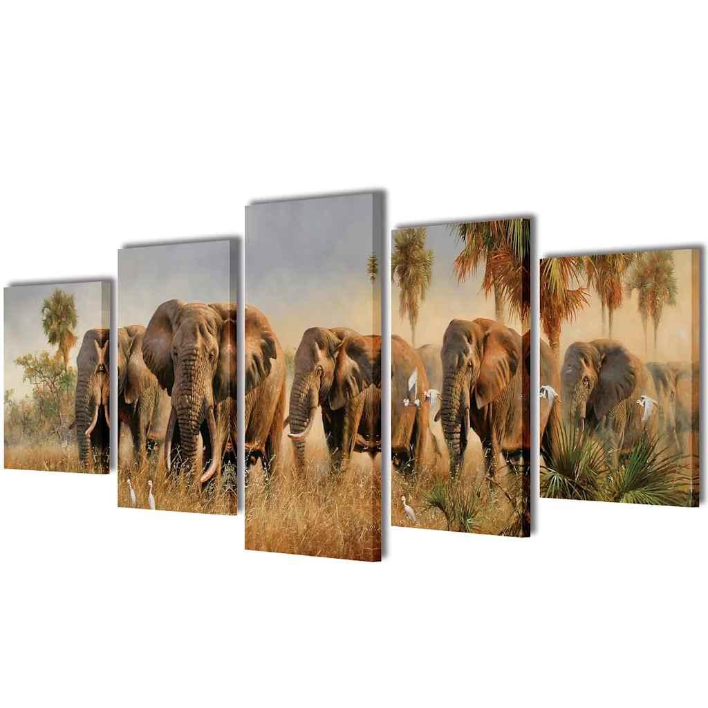 Canvas Wall Print Set Elephants 79" x 39 image