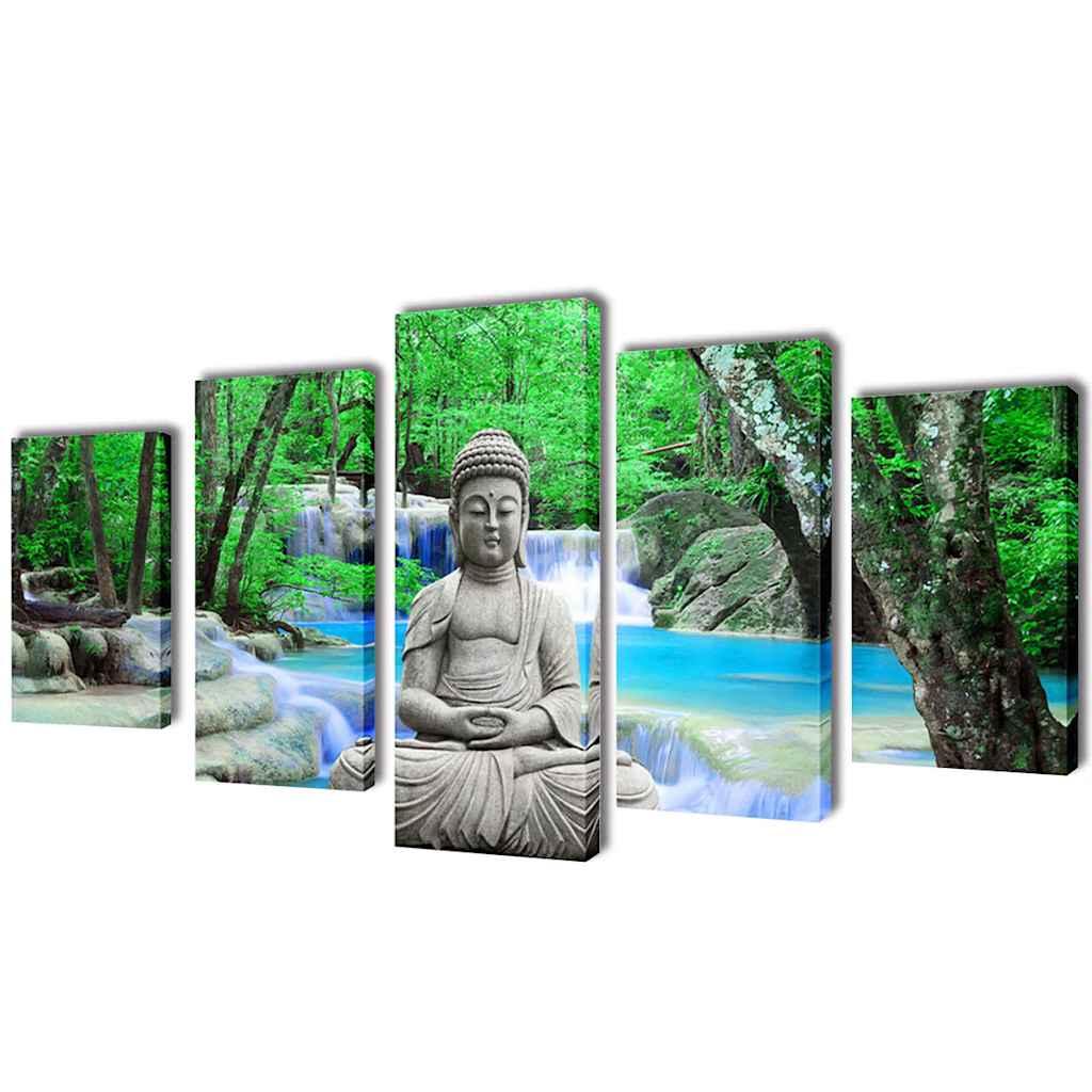 vidaXL Canvas Wall Print Set Buddha 79" x 39 image