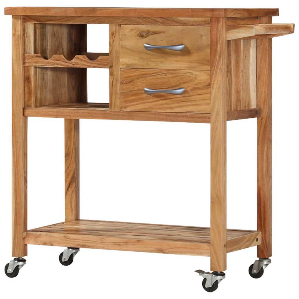 vidaXL Kitchen Trolley 31.5 Inchx17.7 Inchx35.8 Inch Solid Wood Acacia image