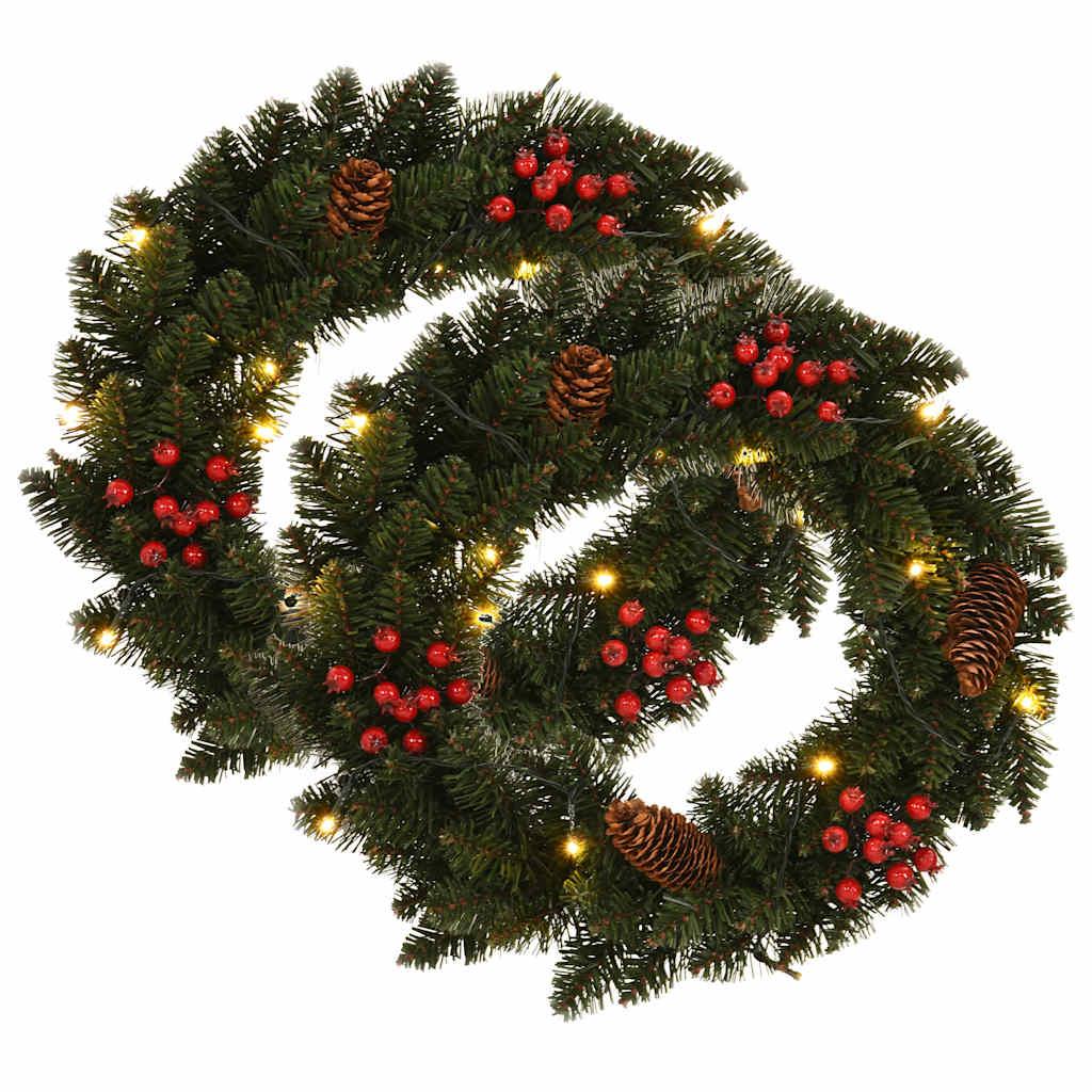 vidaXL Christmas Wreaths 2 pcs with Decoration Green 1 ft image
