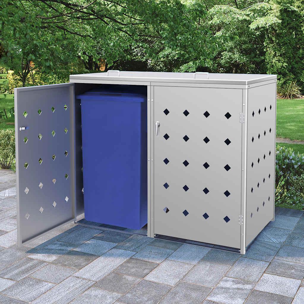 vidaXL Double Wheelie Bin Shed 63.4 gal Stainless Steel image