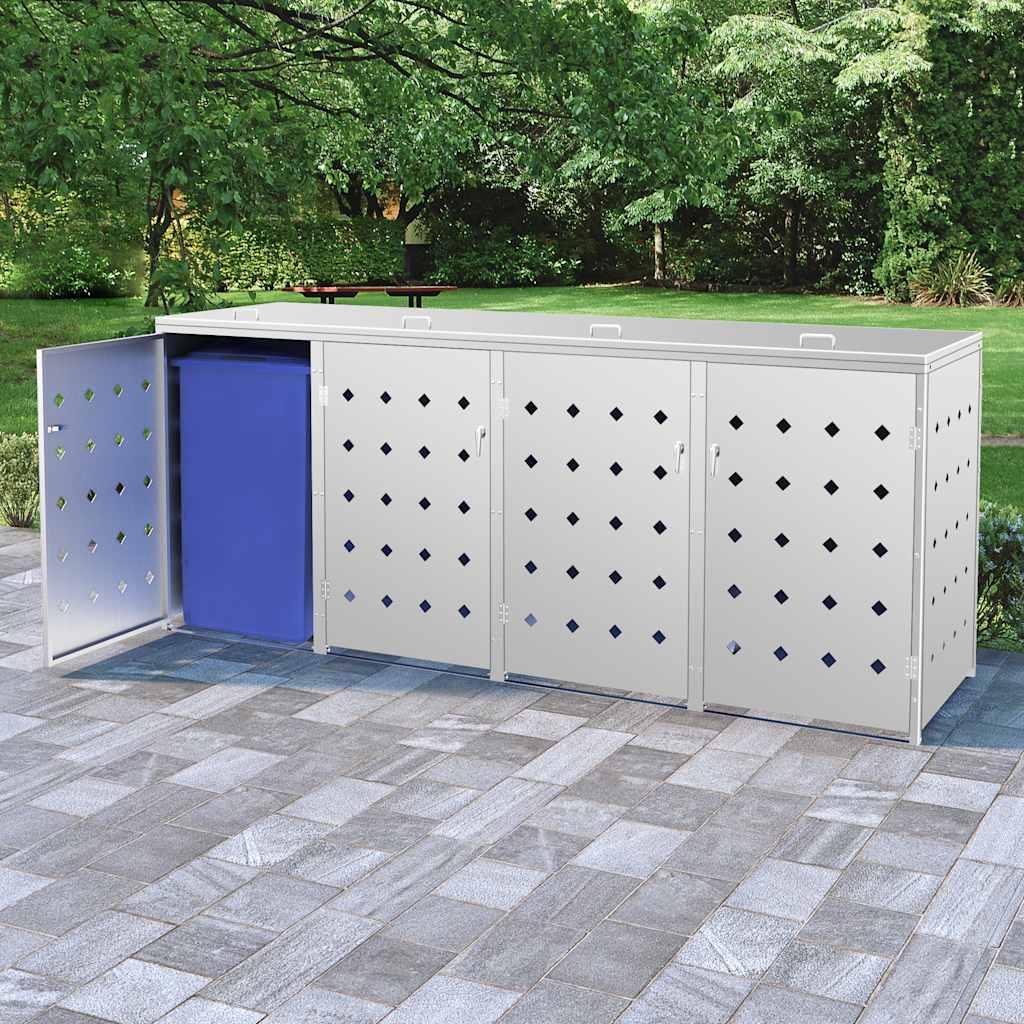 vidaXL Quadruple Wheelie Bin Shed 63.4 gal Stainless Steel image