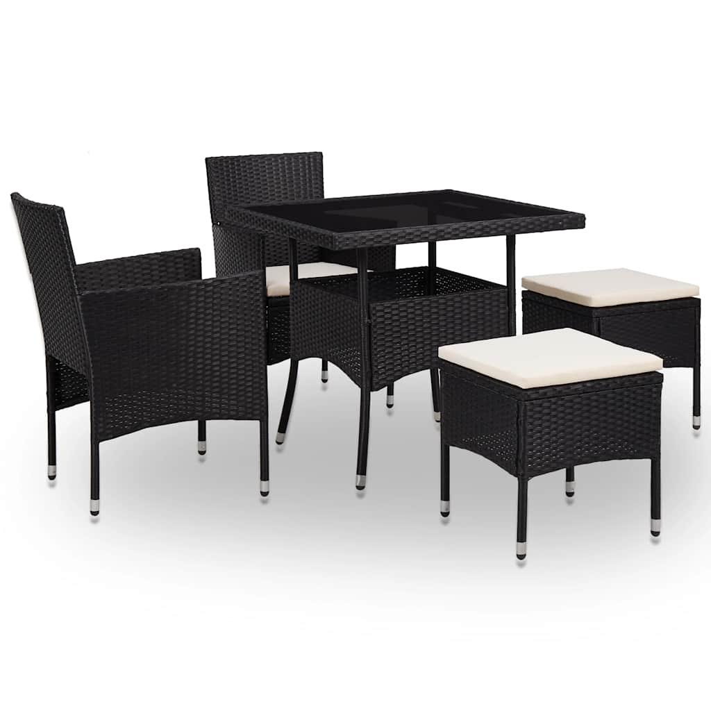 vidaXL Dining Set Black PE rattan, tempered glass, powder-coated steel image