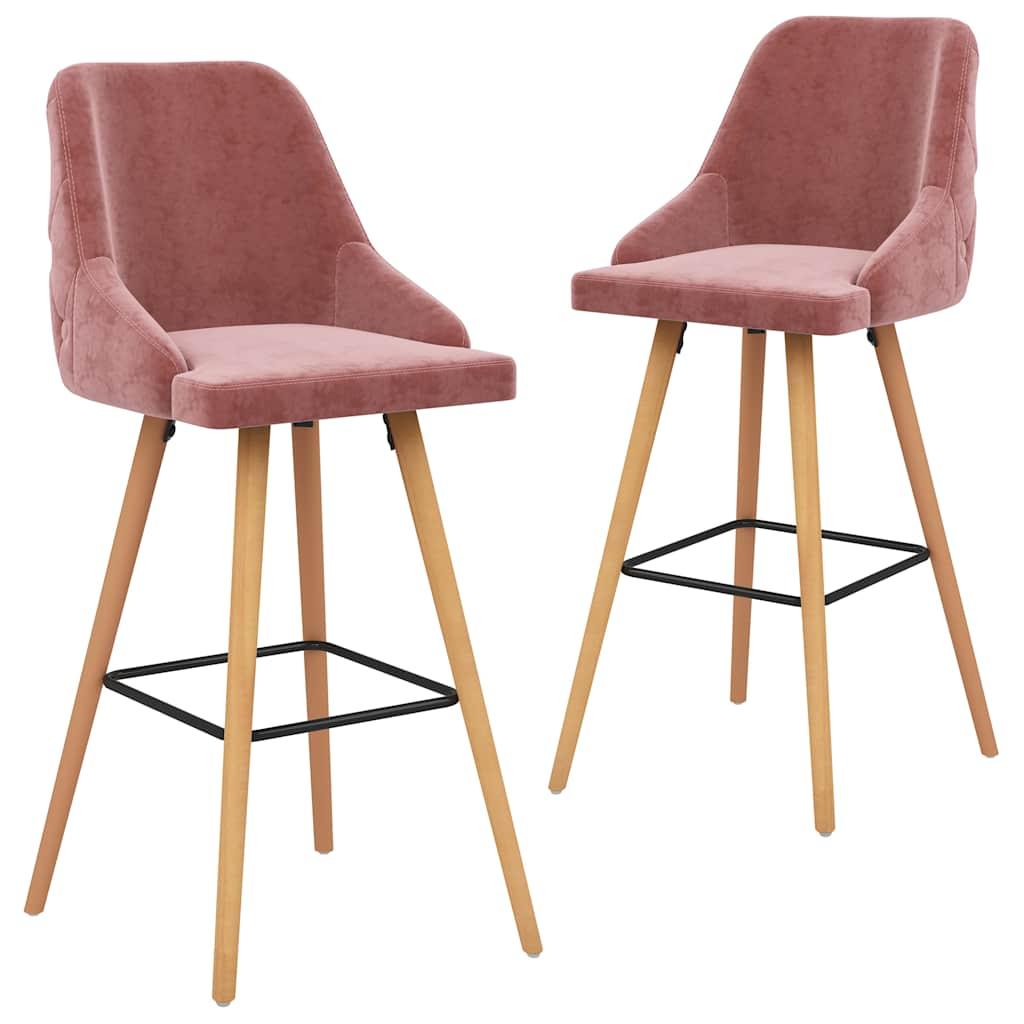 vidaXL Bar Chair Set of 2 Pink Velvet (100% polyester), solid beech wood image