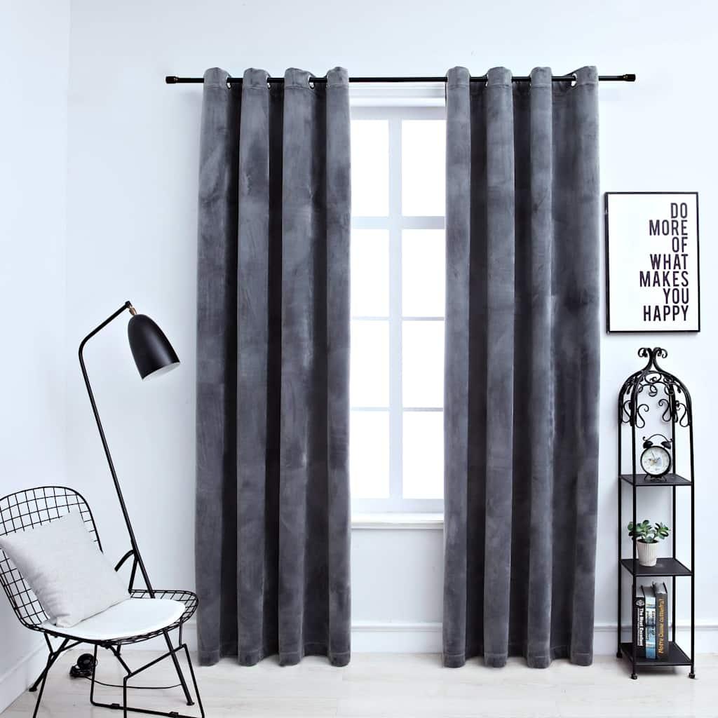 vidaXL Blackout Curtains with Rings 2 pcs Anthracite 54"x95" Velvet image