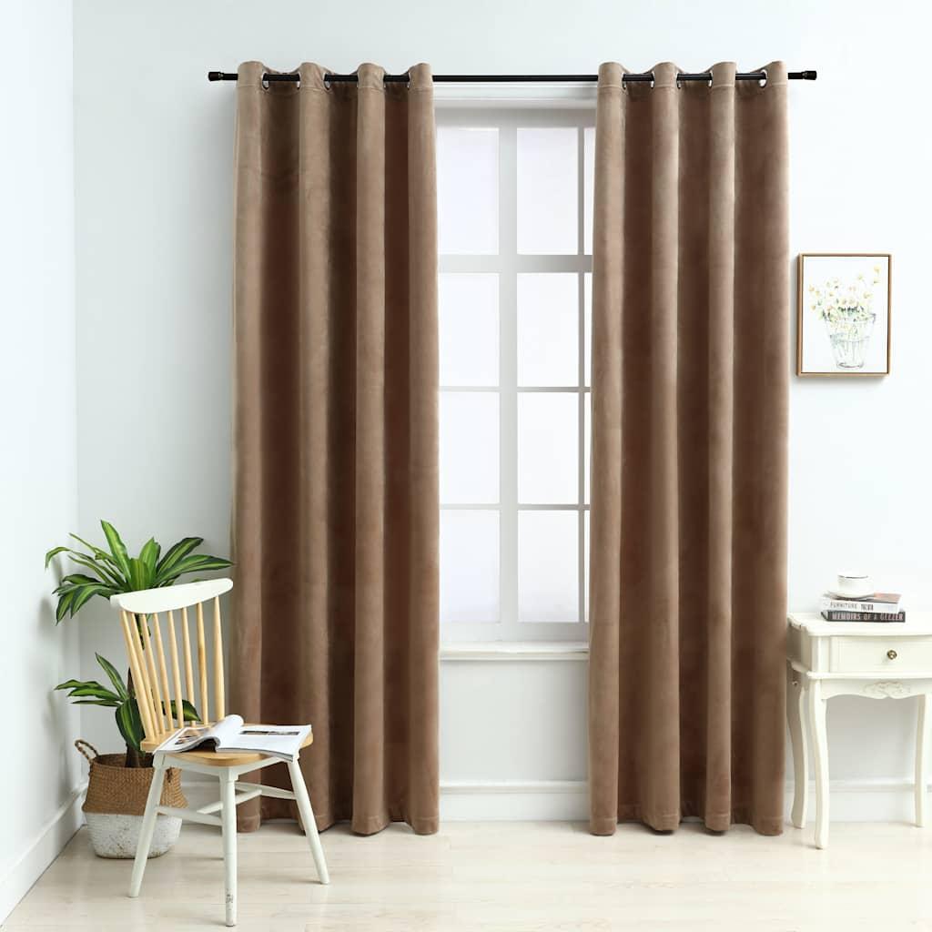 vidaXL Blackout Curtains with Rings 2 pcs Beige 54"x63" Velvet image
