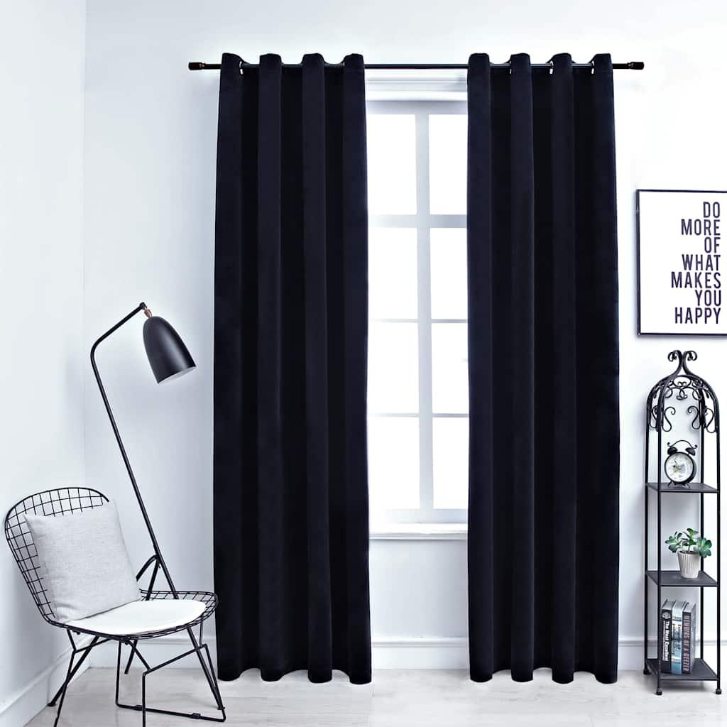 vidaXL Blackout Curtains with Rings 2 pcs Black 54"x63" Velvet image