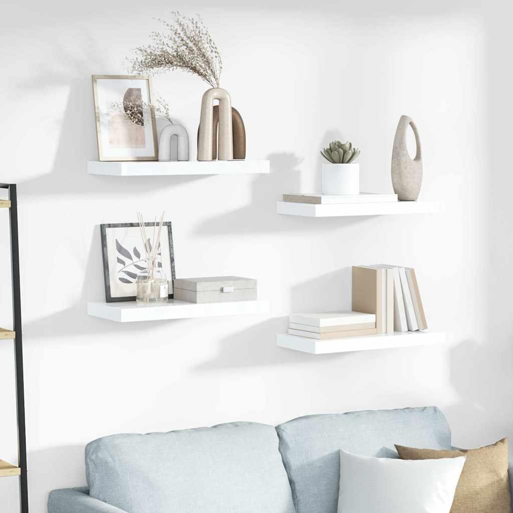 vidaXL Floating Wall Shelf High Gloss White 19.7"x9.3"x1.5" MDF image