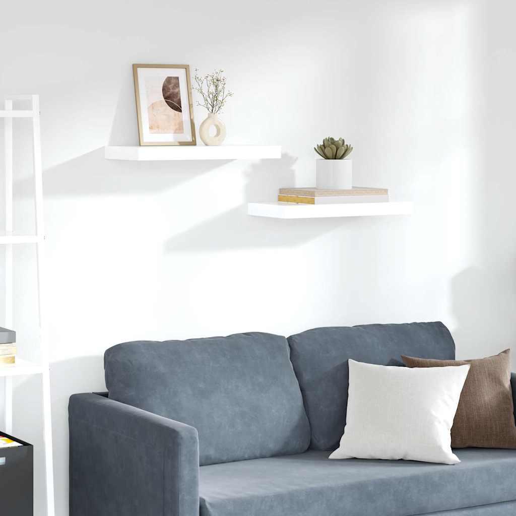 vidaXL Floating Wall Shelves 2 pcs High Gloss White 19.7"x9.3"x1.5" MDF image