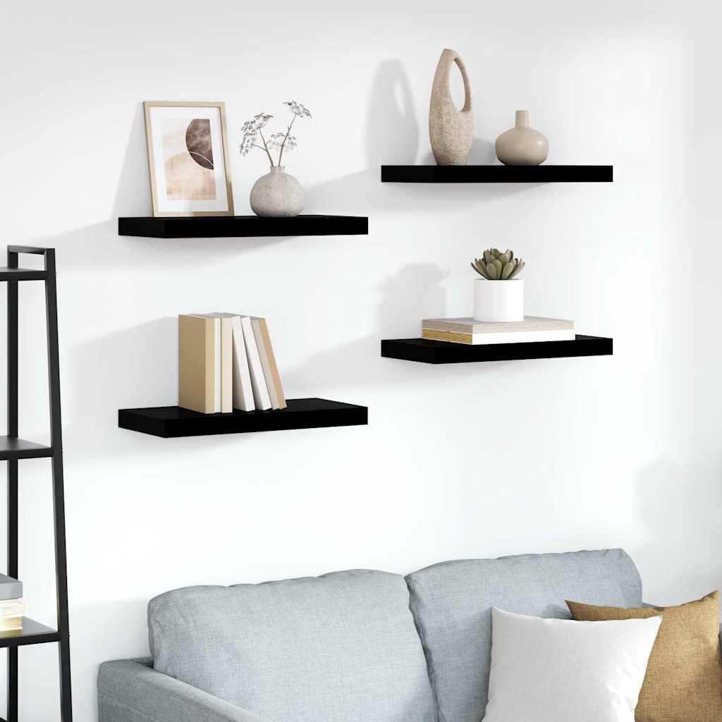 vidaXL Floating Wall Shelves 4 pcs High Gloss Black 19.7"x9.3"x1.5" MDF image