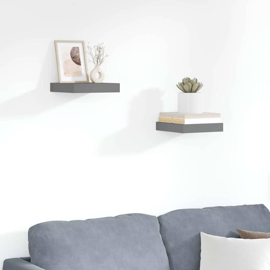 vidaXL Floating Wall Shelves 2 pcs High Gloss Gray 9.1"x9.3"x1.5" MDF image