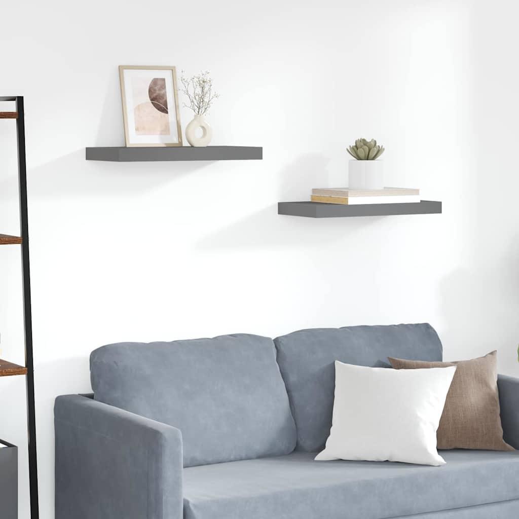 vidaXL Floating Wall Shelves 2 pcs High Gloss Gray 19.7"x9.3"x1.5" MDF image