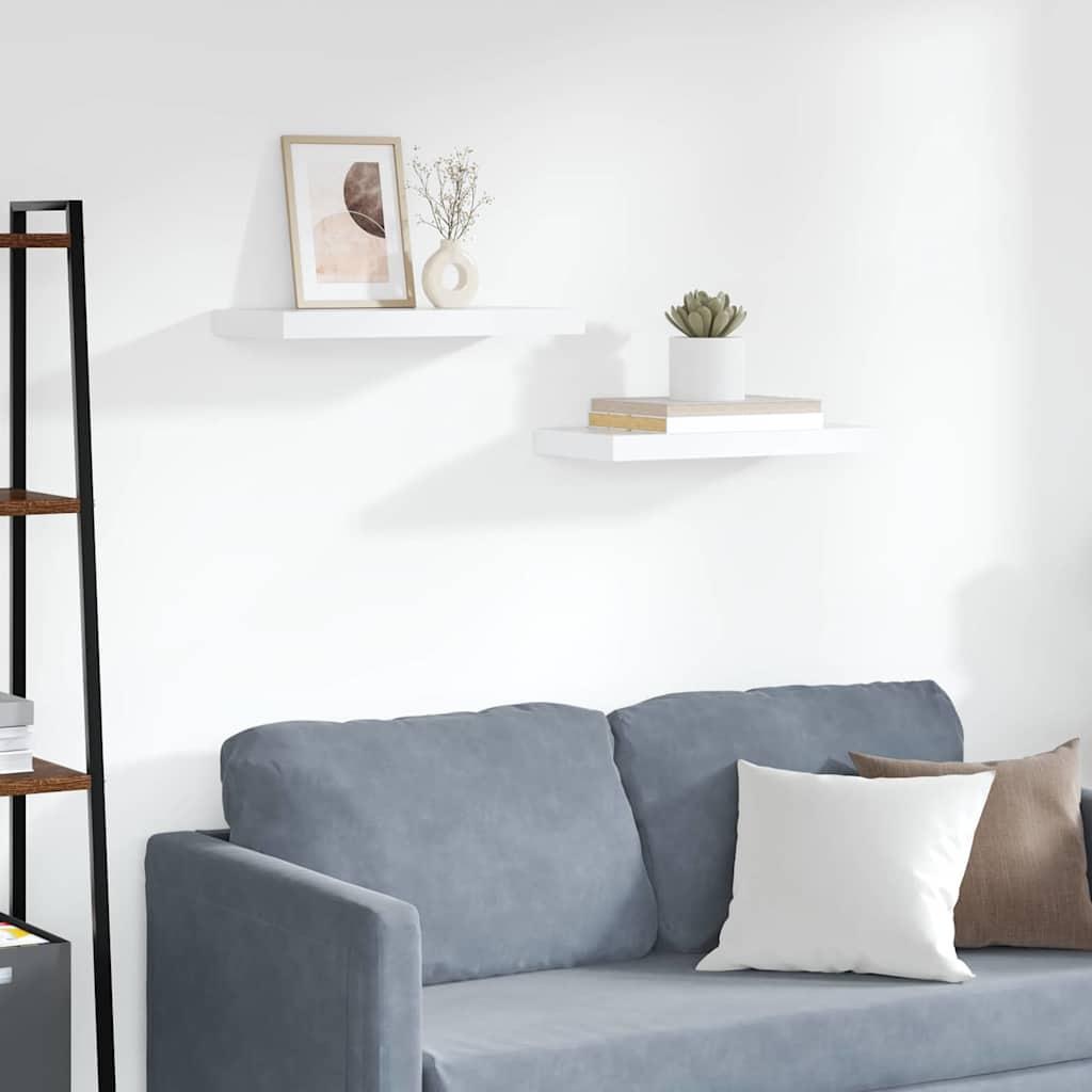 vidaXL Floating Wall Shelves 2 pcs White 19.7"x9.3"x1.5" MDF image