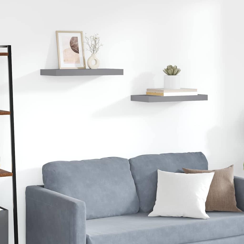 vidaXL Floating Wall Shelves 2 pcs Gray 19.7"x9.3"x1.5" MDF image