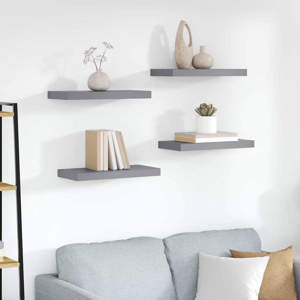 vidaXL Floating Wall Shelves 4 pcs Gray 19.7"x9.3"x1.5" MDF image