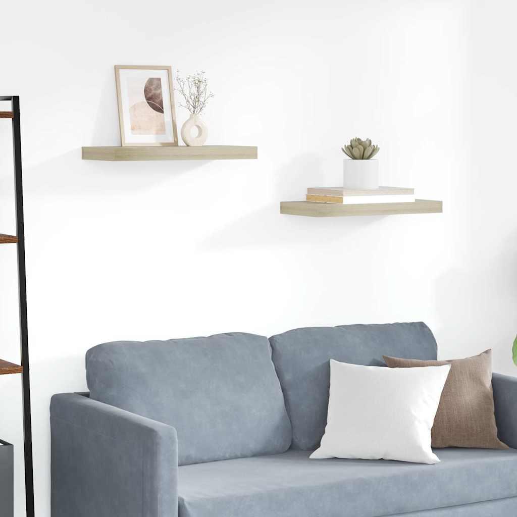 vidaXL Floating Wall Shelves 2 pcs Oak 19.7"x9.3"x1.5" MDF image