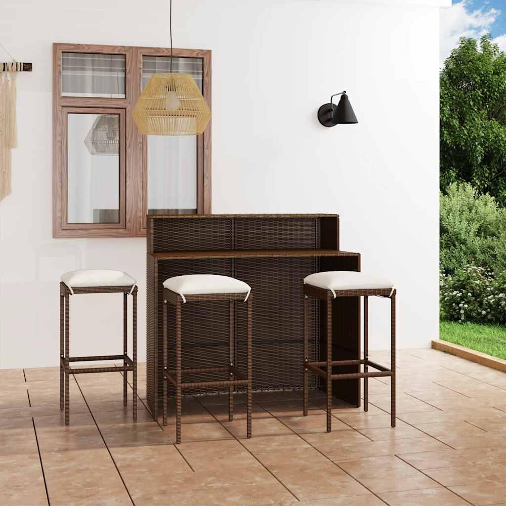 vidaXL 4 Piece Patio Bar Set with Cushions Brown image