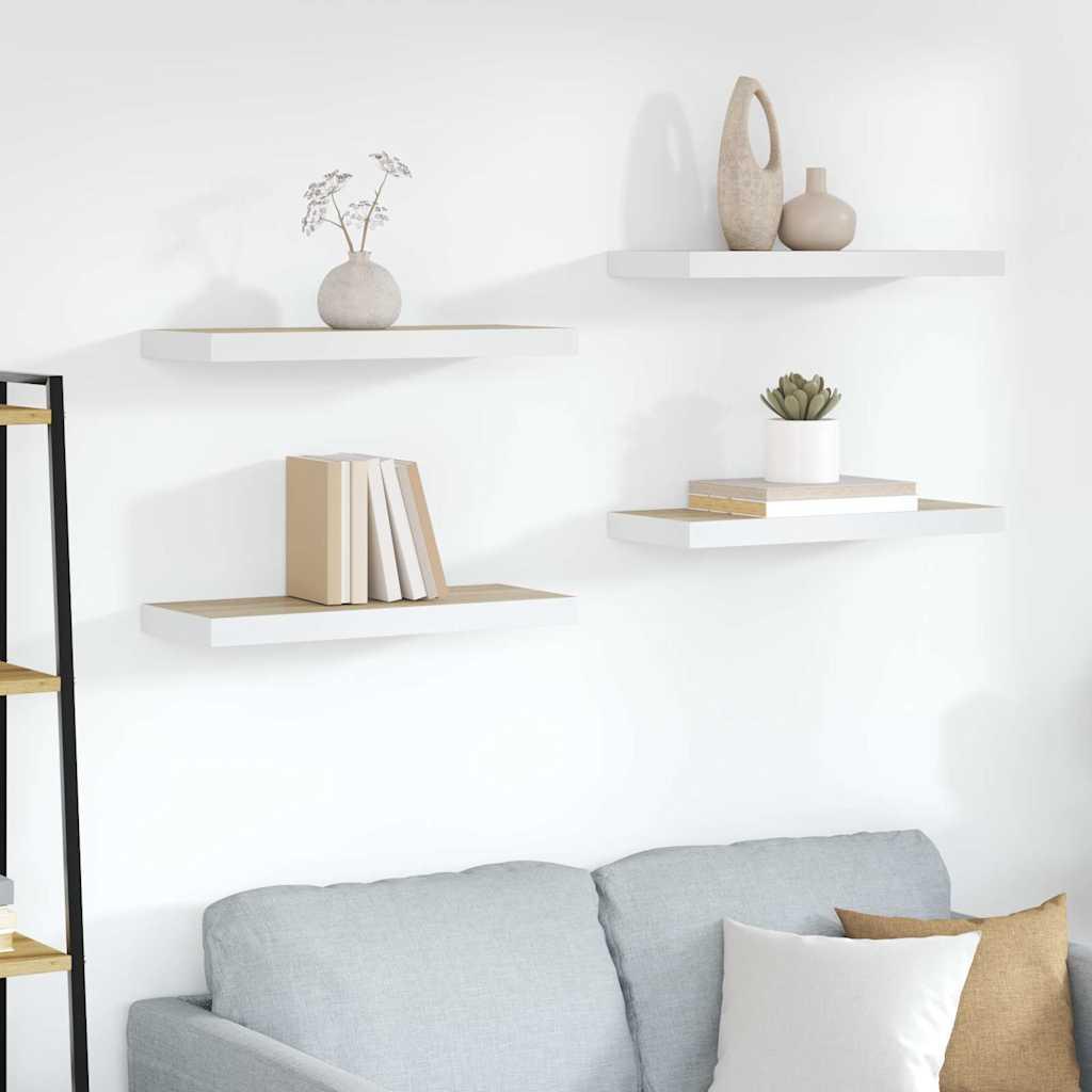 vidaXL Floating Wall Shelves 4 pcs Oak and White 23.6"x9.3"x1.5" MDF image