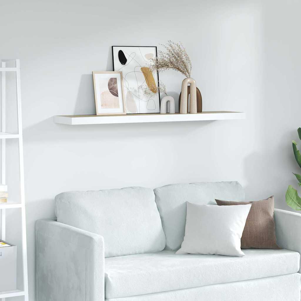 vidaXL Floating Wall Shelf Oak and White 47.2"x9.3"x1.5" MDF image