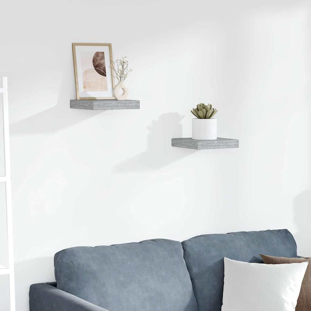 vidaXL Floating Wall Shelves 2 pcs Concrete Gray 9.1"x9.3"x1.5" MDF image