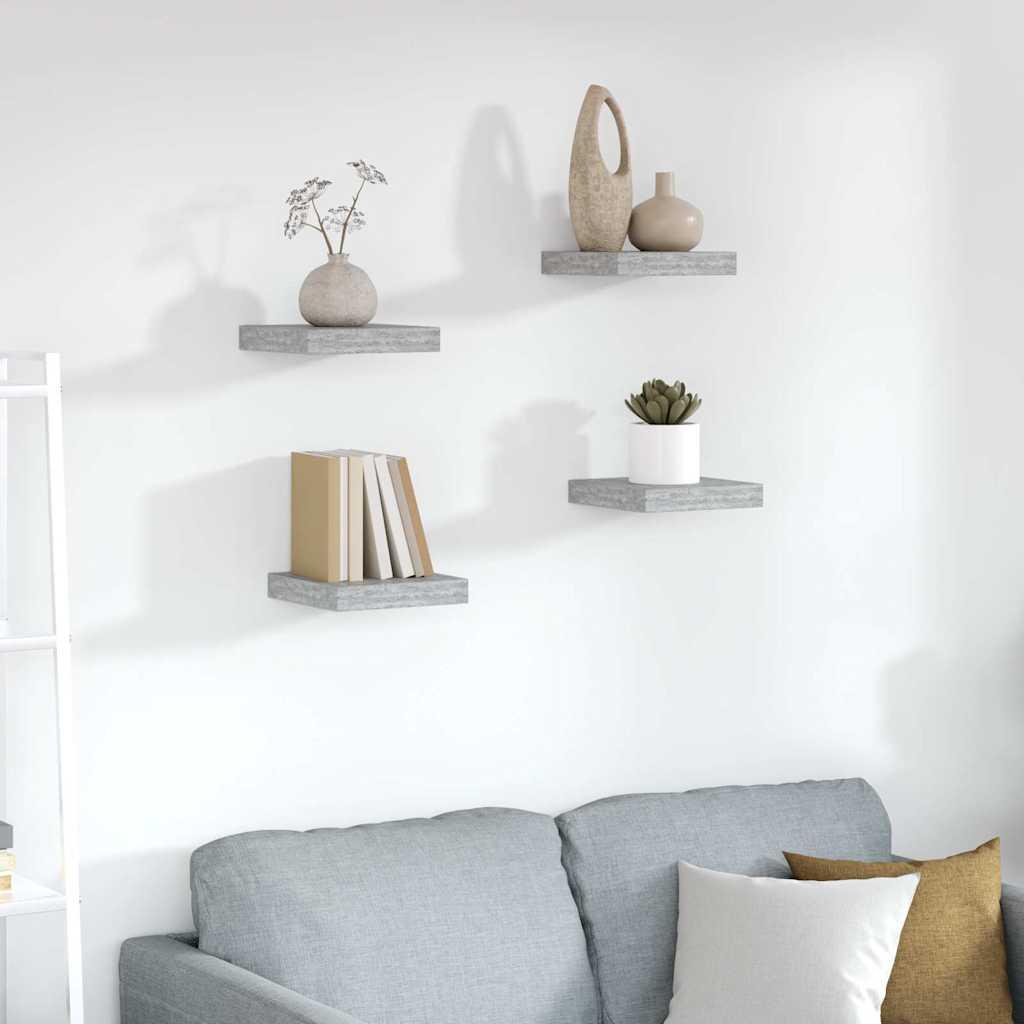 vidaXL Floating Wall Shelves 4 pcs Concrete Gray 9.1"x9.3"x1.5" MDF image
