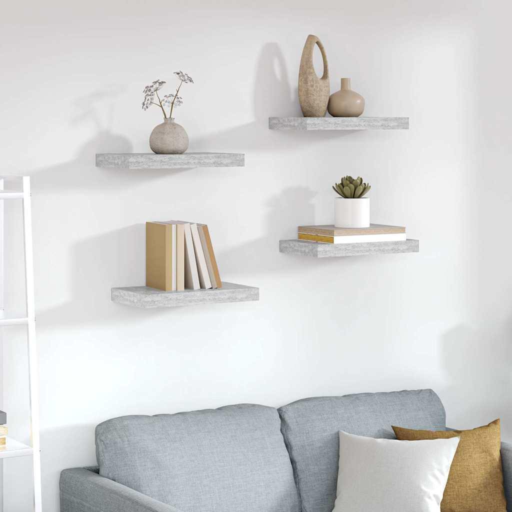 vidaXL Floating Wall Shelves 4 pcs Concrete Gray 15.7"x9.3"x1.5" MDF image