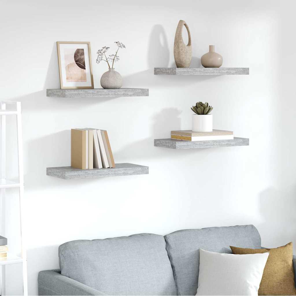 vidaXL Floating Wall Shelves 4 pcs Concrete Gray 19.7"x9.3"x1.5" MDF image